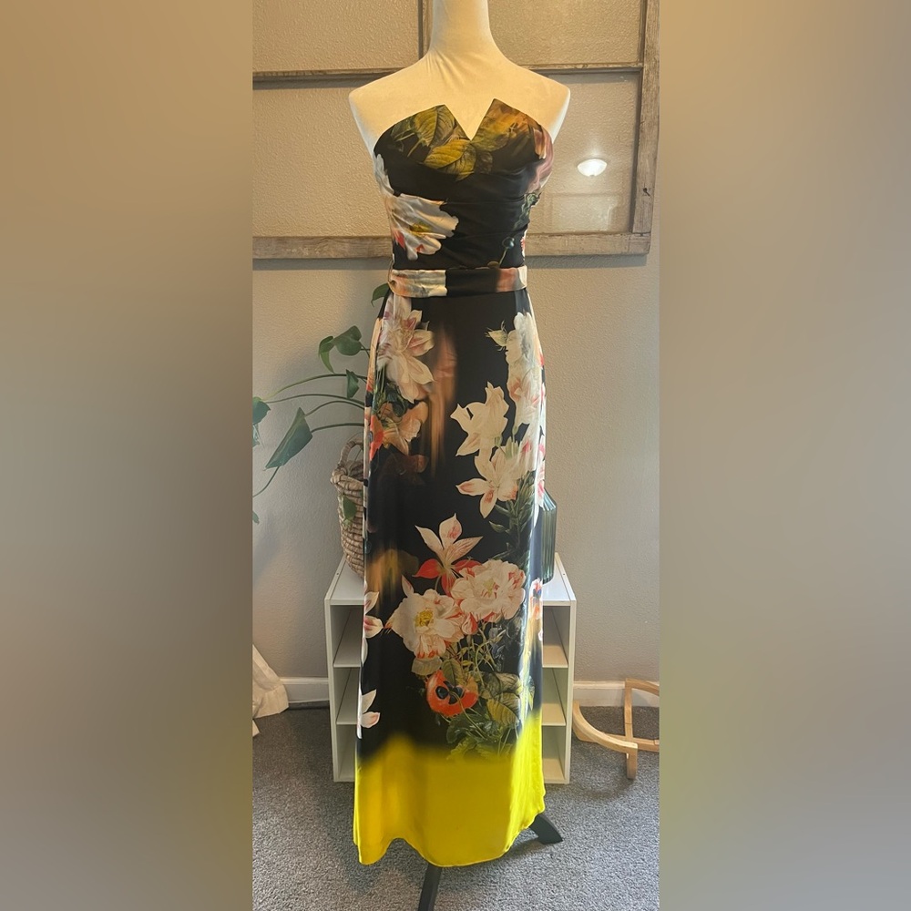 Ted Baker floral strapless dress floor length gown